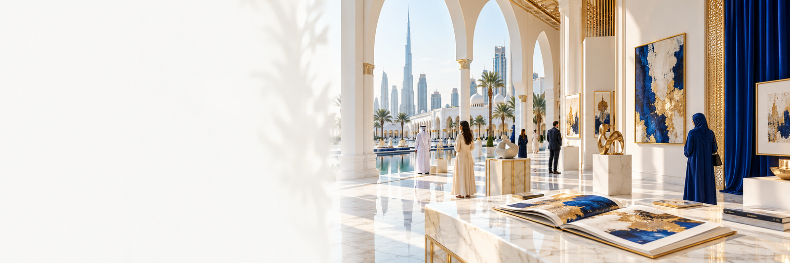White and blue cultural pavilion illustration